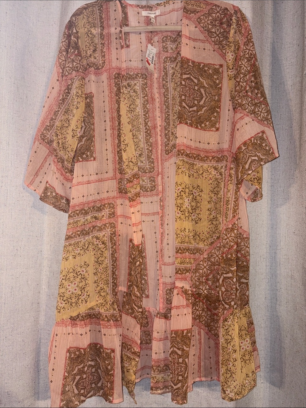 Maurices Pink & Yellow Patchwork-Print Kimono